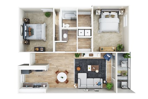 Floor plan for 2 beds, 1 bath, 902 sqft